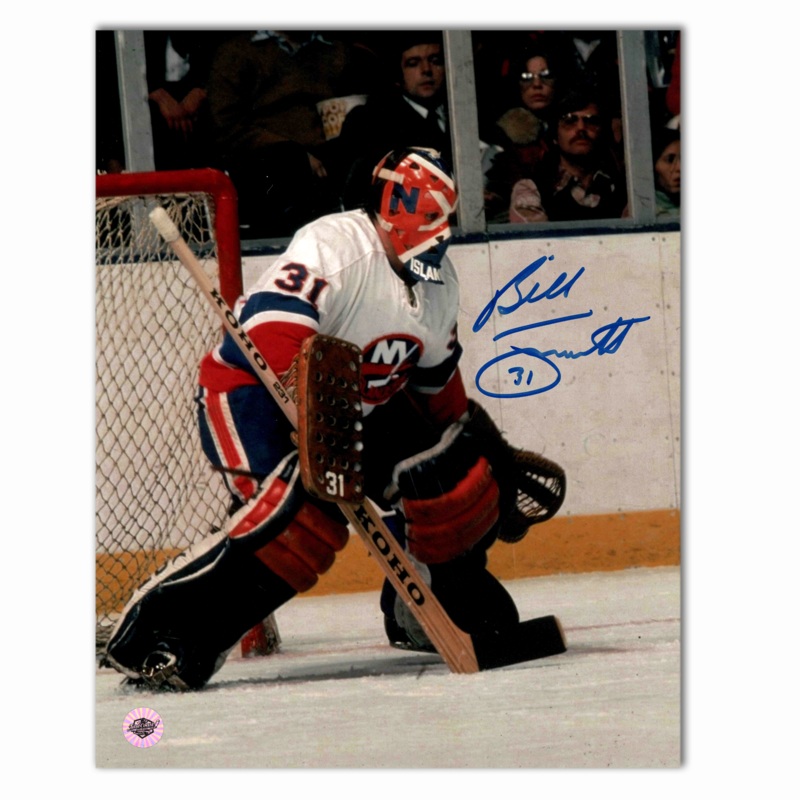 Billy Smith Autographed New York Islanders Away 8×10 Photo (Orange Helmet)