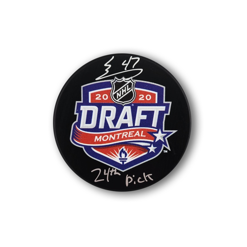 Connor Zary Autographed 2020 NHL Draft Hockey Puck Inscribed 24th Pick