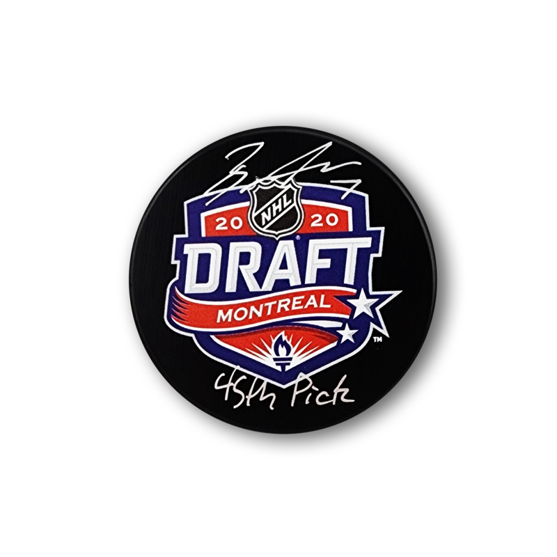 Brock Faber Autographed 2020 NHL Draft Hockey Puck Inscribed 45th Pick