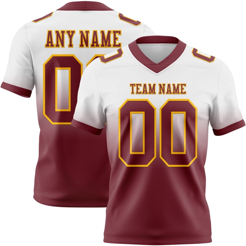 Custom White Burgundy-Gold Authentic Fade Fashion Football Jersey