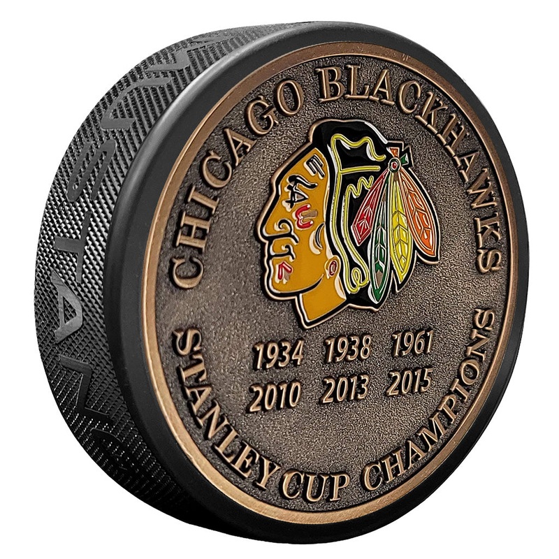 Chicago Blackhawks Puck – Stanley Cup Years Gold Medallion