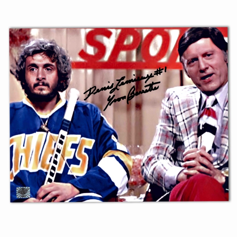 Yvon Barrette Autographed Slap Shot Blue 8×10 Photo
