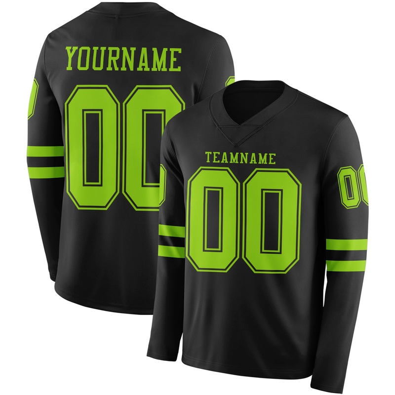 Custom Black Neon Green Long Sleeve Authentic Football Jersey