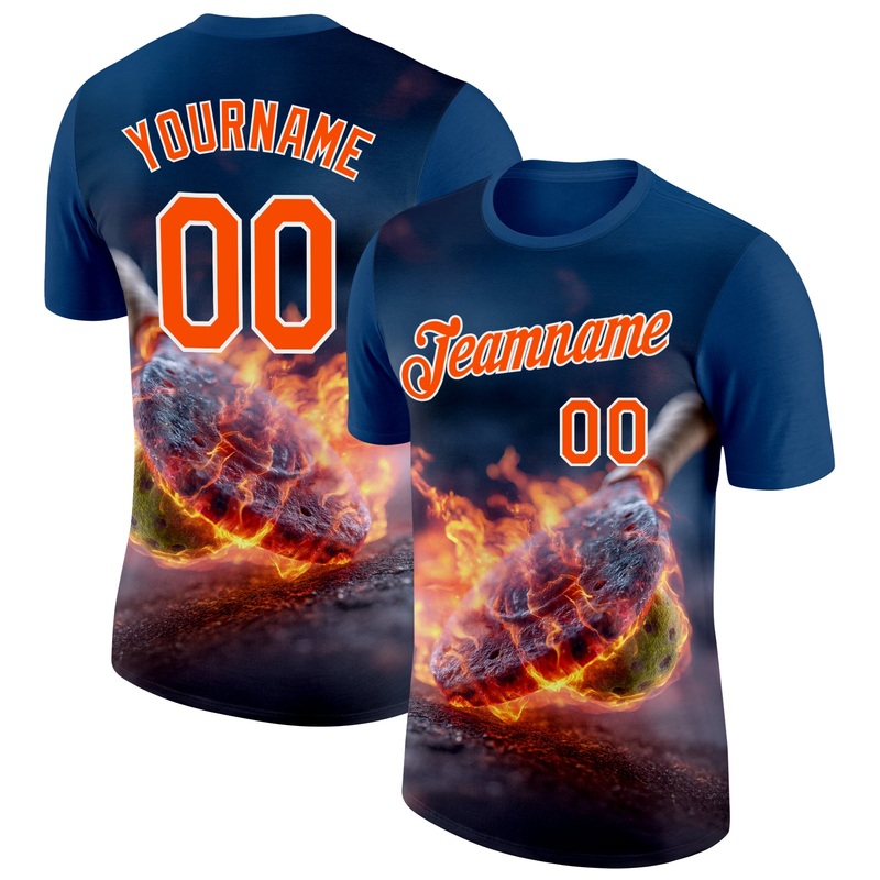 Custom Blue Orange-White 3D Flame Pickleball Paddles Balls Performance T-Shirt