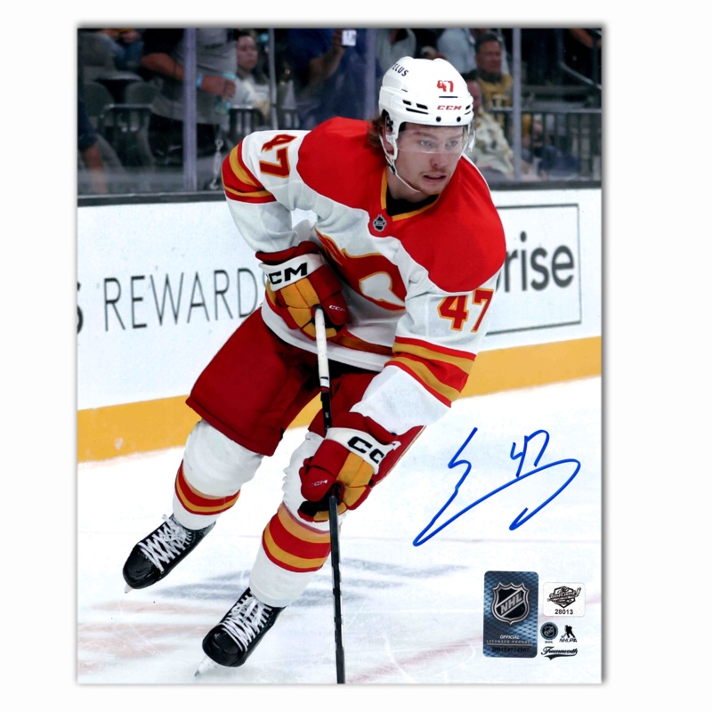 Connor Zary Autographed Calgary Flames Away 8×10 Photo