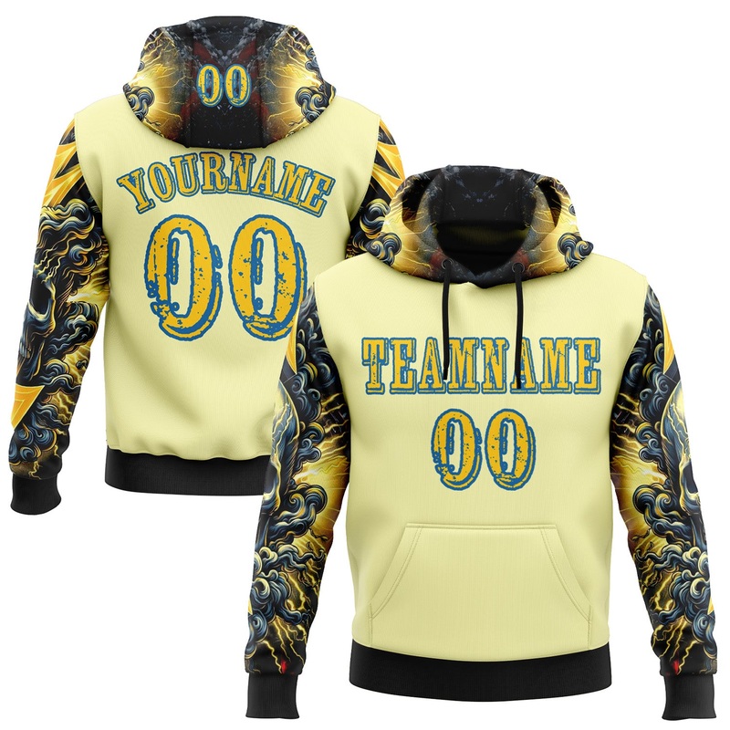 Custom Yellow Blue 3D Skull Psychedelic Sports Pullover Sweatshirt Hoodie
