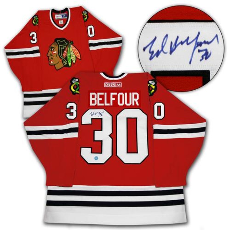 Ed Belfour Chicago Blackhawks Autographed Vintage CCM Jersey
