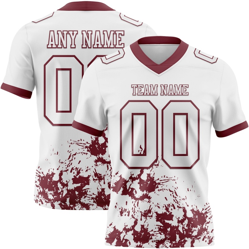 Custom White Burgundy 3D Pattern Splash Authentic Football Jersey