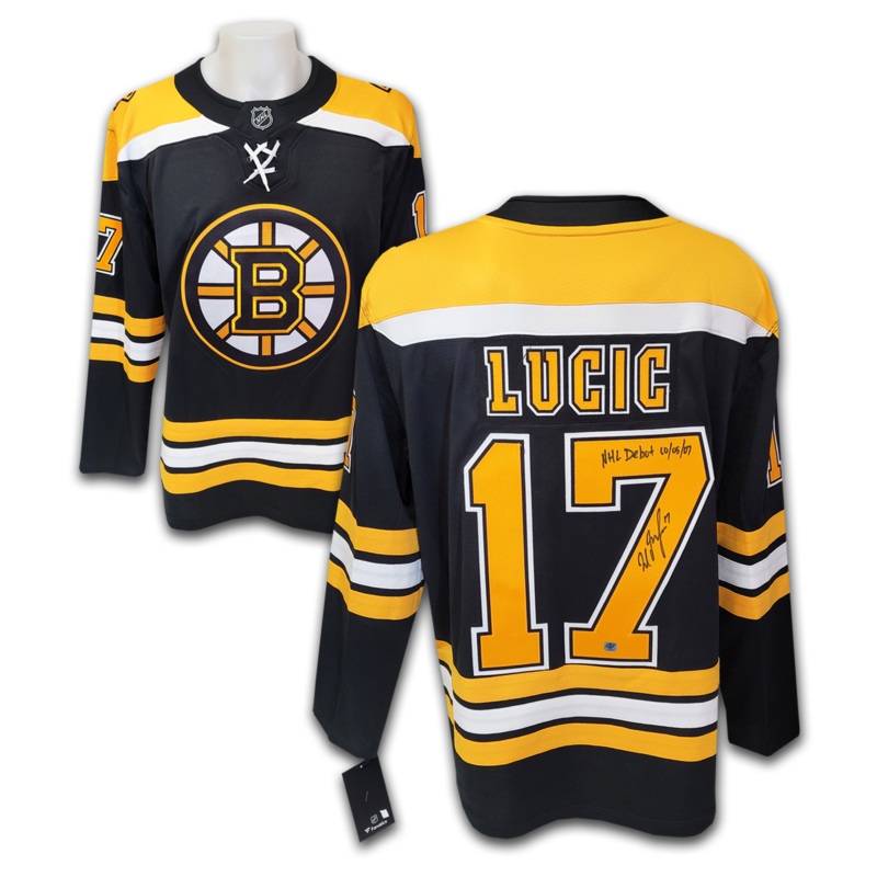 Milan Lucic Autographed Boston Bruins Black Fanatics Jersey Inscribed NHL Debut