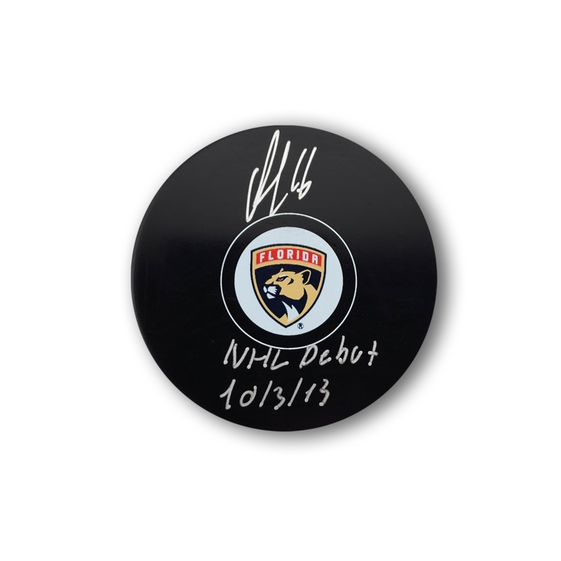 Aleksander Barkov Autographed Florida Panthers Hockey Puck Inscribed NHL Debut