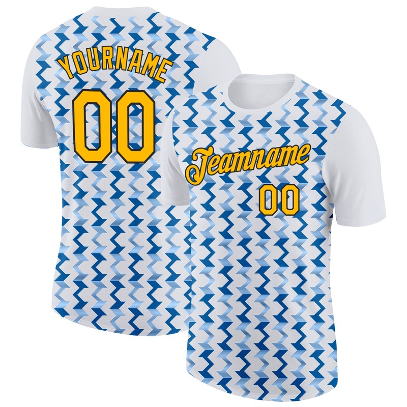 Custom White Gold Blue-Black 3D Esports Performance T-Shirt