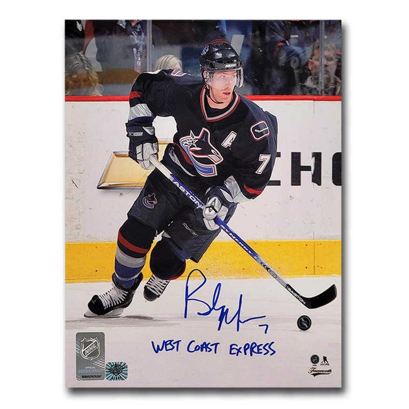 Brendan Morrison Vancouver Canucks Autographed 8×10 Photo Inscribed West Coast Express (Navy Orca)