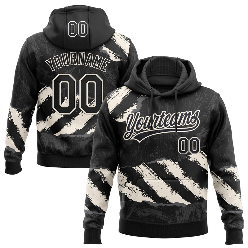 Custom Stitched Black Cream-Steel Gray 3D Pattern Design Splash Sports Pullover Sweatshirt Hoodie