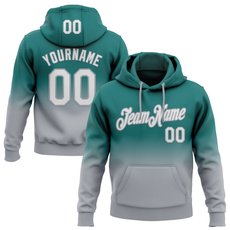 Custom Stitched Teal White-Gray Fade Fashion Sports Pullover Sweatshirt Hoodie