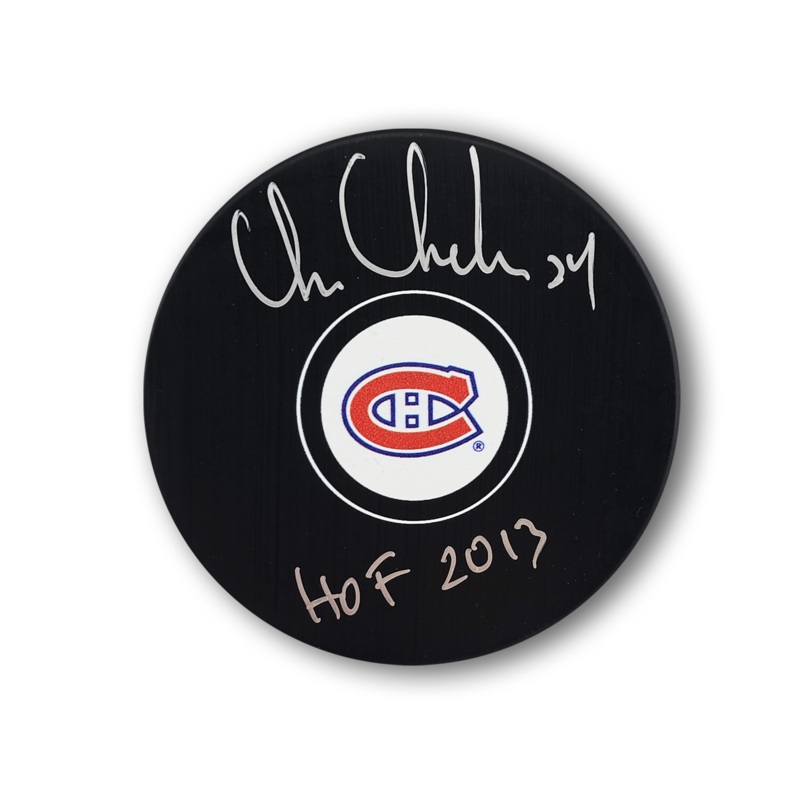 Chris Chelios Autographed Montreal Canadiens Hockey Puck HOF 2013