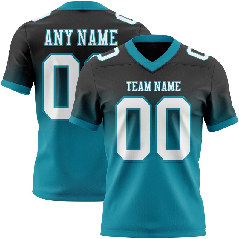 Custom Black White-Teal Authentic Fade Fashion Football Jersey