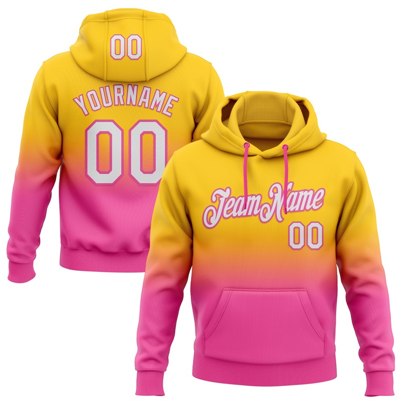 Custom Stitched Yellow White-Pink Fade Fashion Sports Pullover Sweatshirt Hoodie