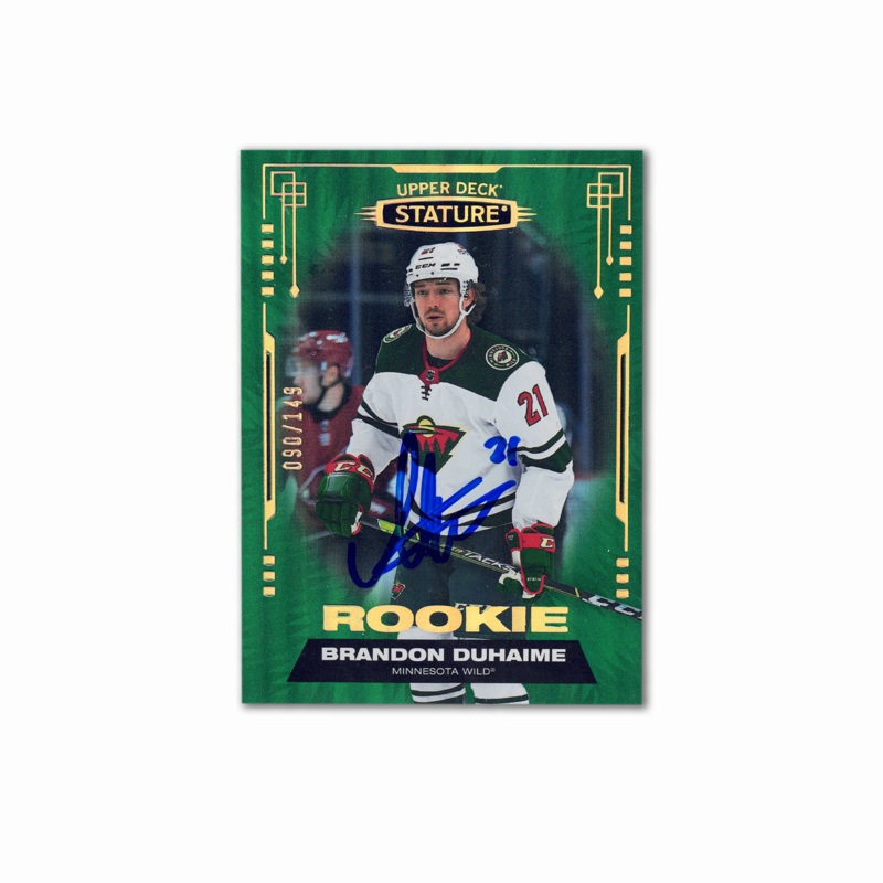 2021-22 UD Statue Emerald #167 BRANDON DUHAIME Autographed Rookie Card #/149