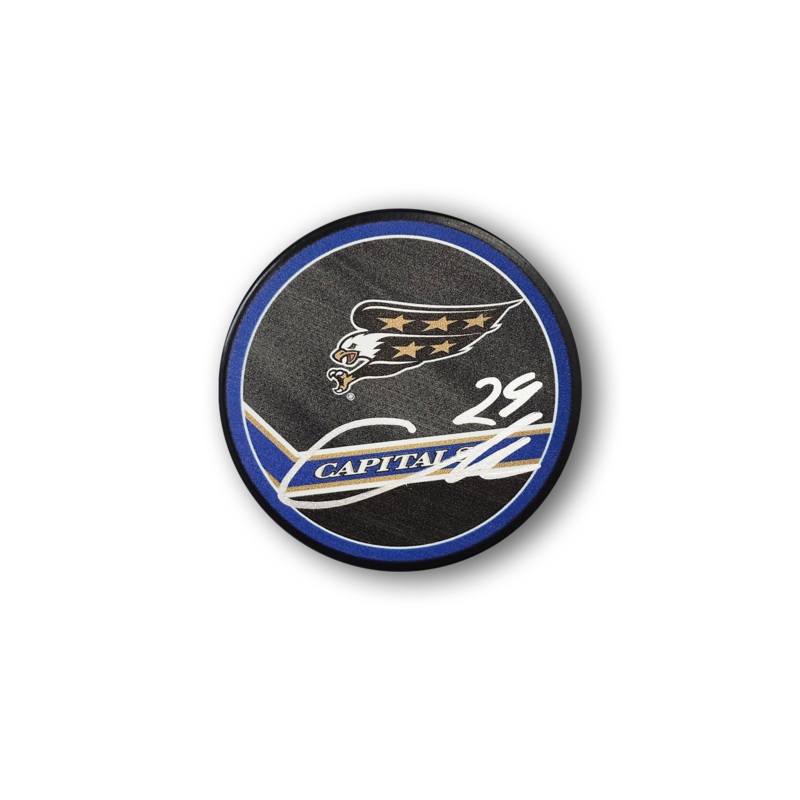 Connor McMichael Autographed Washington Capitals Reverse Retro Hockey Puck