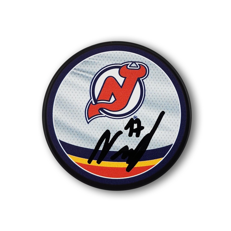 Simon Nemec Autographed New Jersey Devils Reverse Retro Hockey Puck