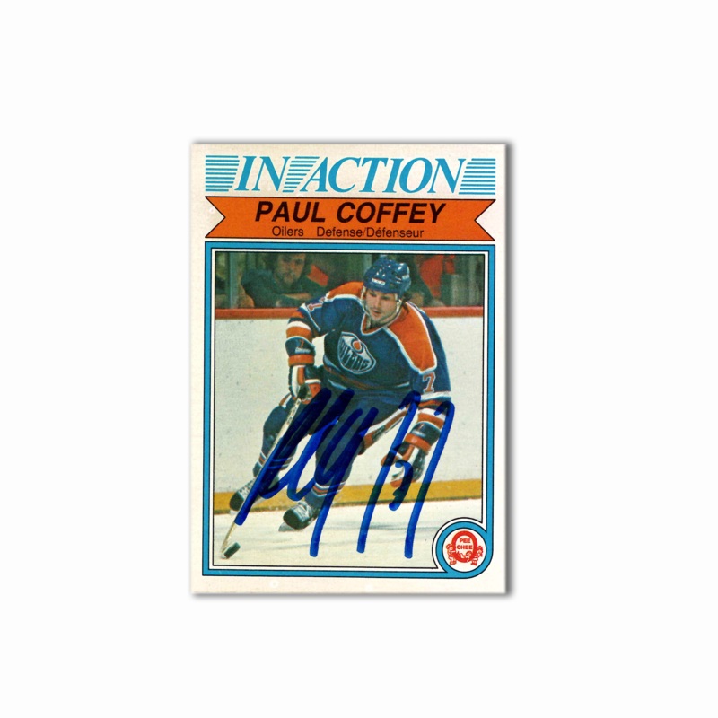 1982-83 OPC In Action Edmonton Oilers #102 PAUL COFFEY Autographed Card