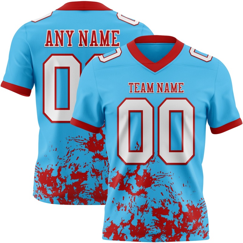 Custom Sky Blue White-Red 3D Pattern Splash Authentic Football Jersey