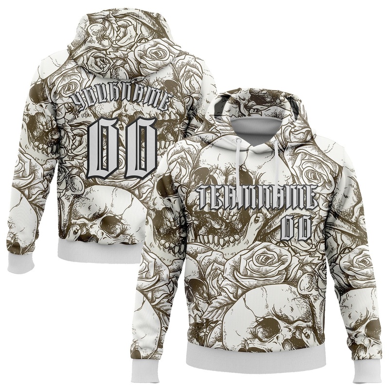 Custom White Black 3D Skull Roses Gothic Vintage Grunge Art Sports Pullover Sweatshirt Hoodie