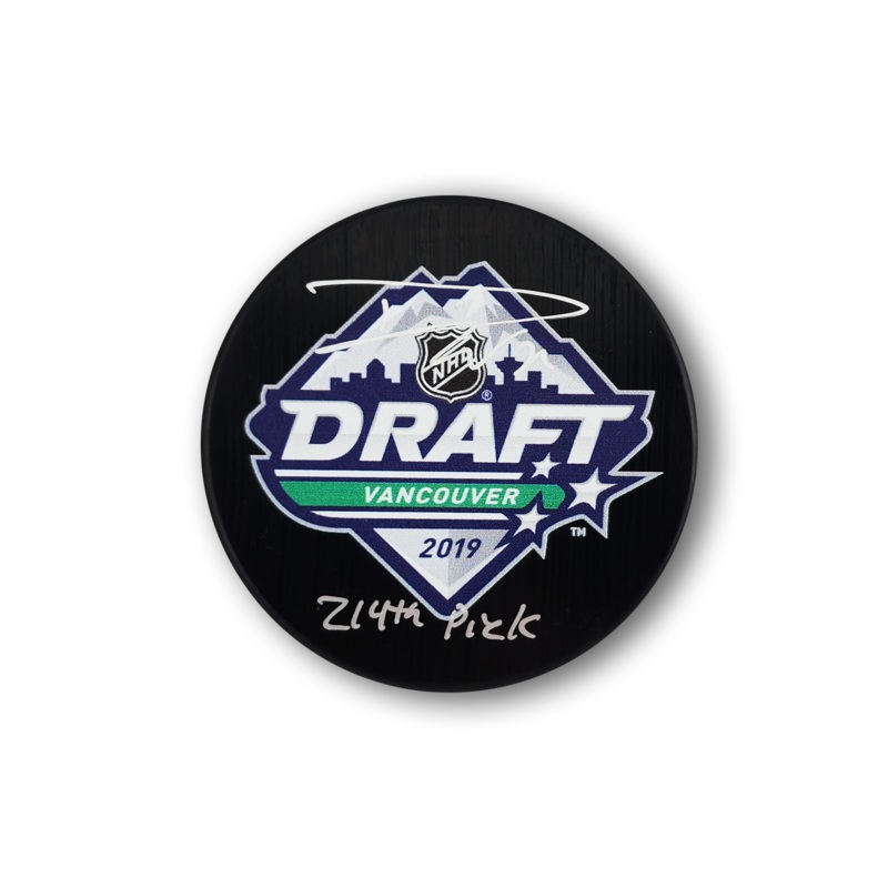 Dustin Wolf Autographed 2019 NHL Draft Hockey Puck Inscribed 214th Pick
