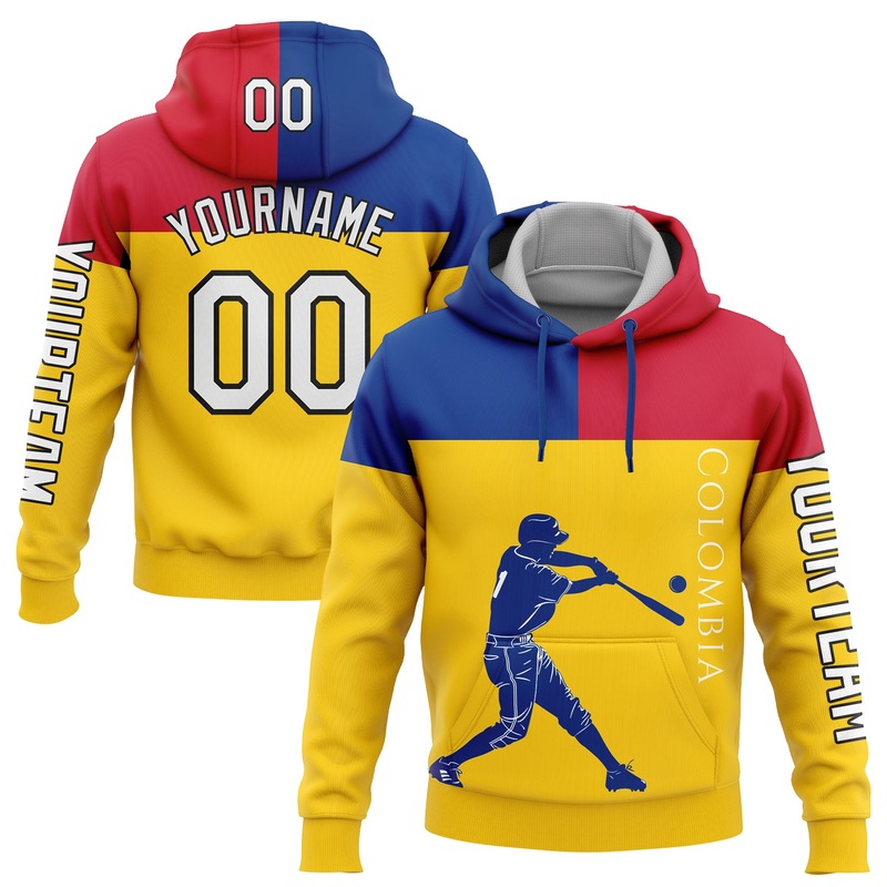 Custom Gold Royal Red-Black 3D Colombia Colombian Flag Sports Pullover Sweatshirt Hoodie