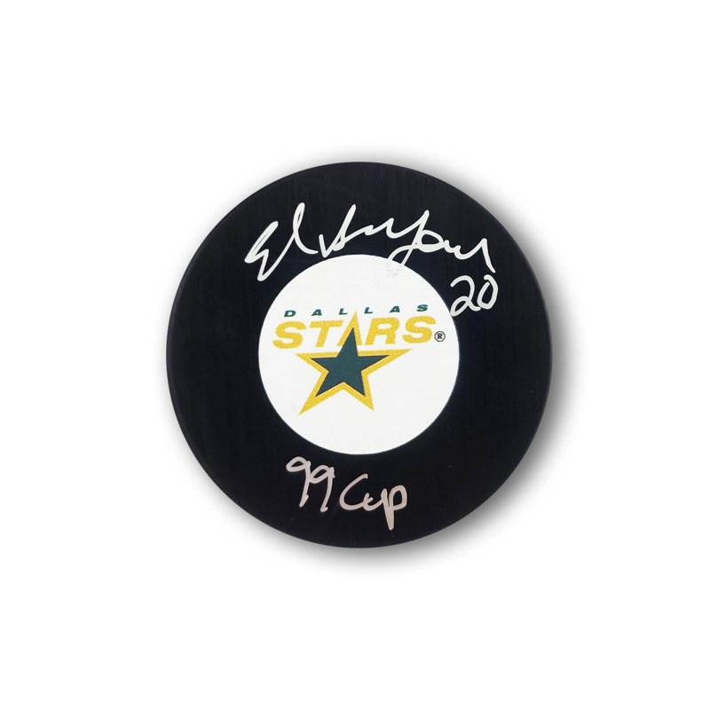 Ed Belfour Autographed Dallas Stars Hockey Puck Inscribed 99 Cup