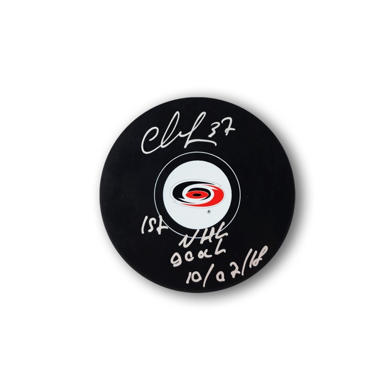 Andrei Svechnikov Autographed Carolina Hurricanes Hockey Puck Inscribed 1st Goal