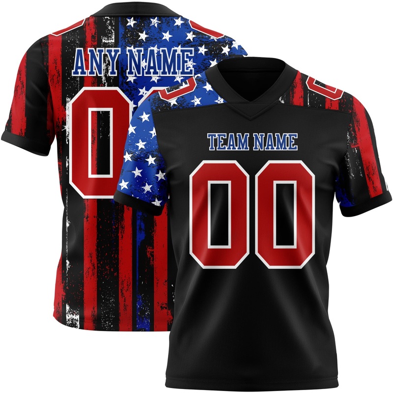 Custom Black Red Royal-White 3D Pattern American Flag Authentic Football Jersey
