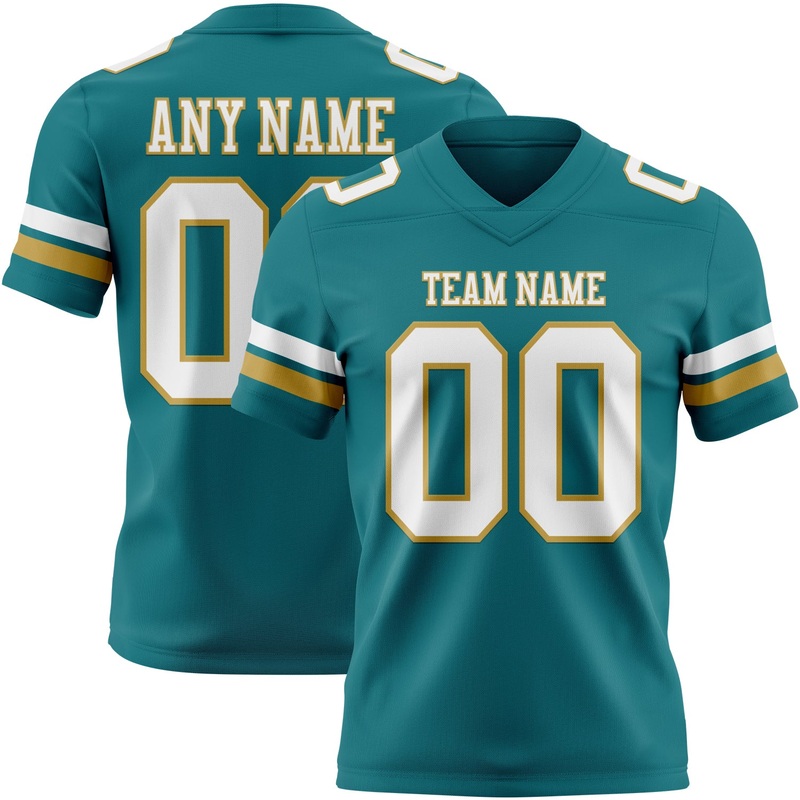 Custom Teal White-Old Gold Authentic Football Jersey