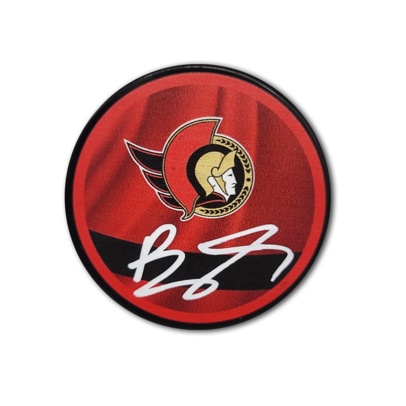 Brady Tkachuk Ottawa Senators Autographed Reverse Retro Hockey Puck