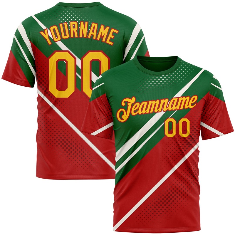 Custom Green Yellow Red-White 3D Pattern Design Mexico Africa Sportswear Performance T-Shirt