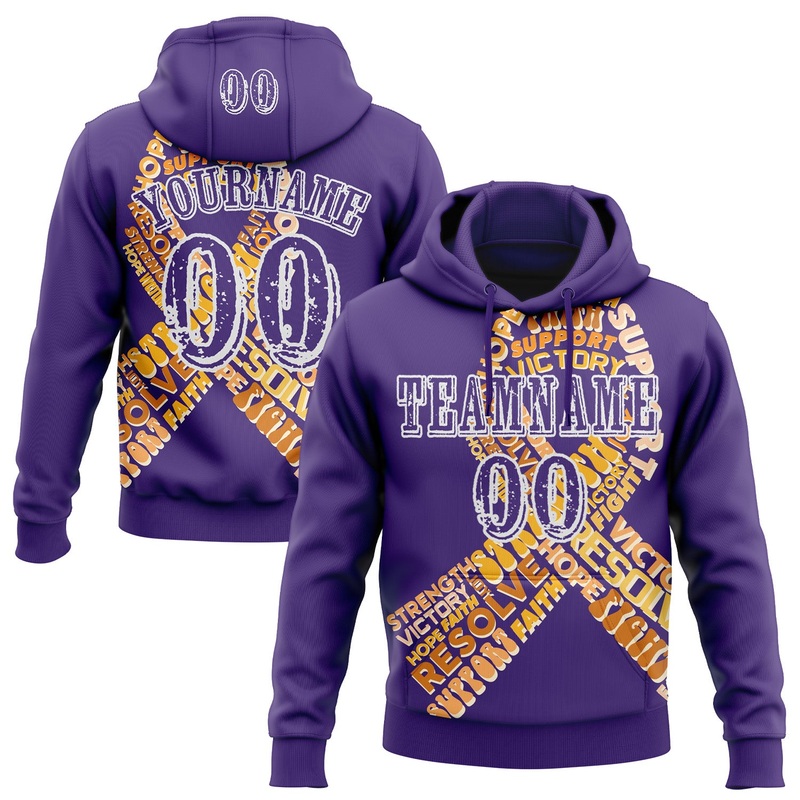 Custom Purple White 3D Appendix Cancer World Cancer Day Ribbon Support Sports Pullover Sweatshirt Hoodie