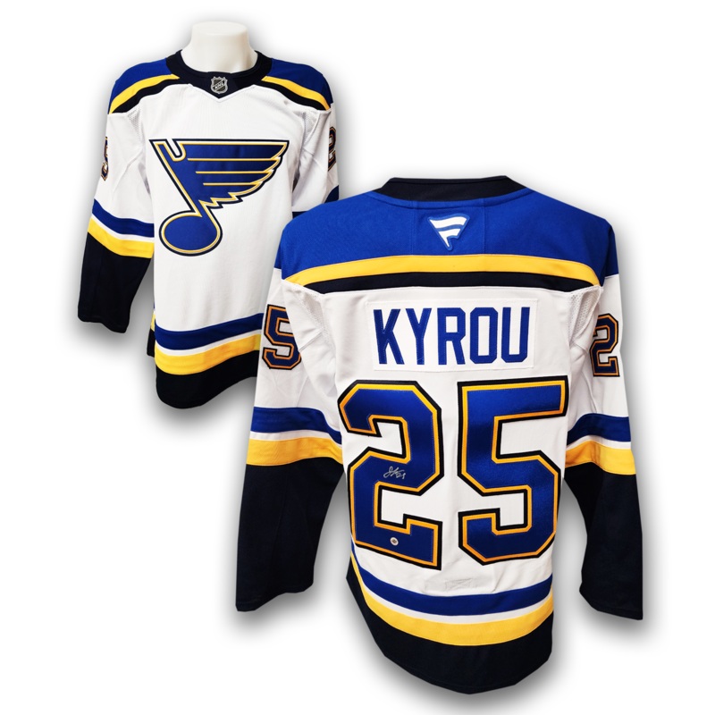 Jordan Kyrou Autographed St. Louis Blues Away Fanatics Premium Jersey