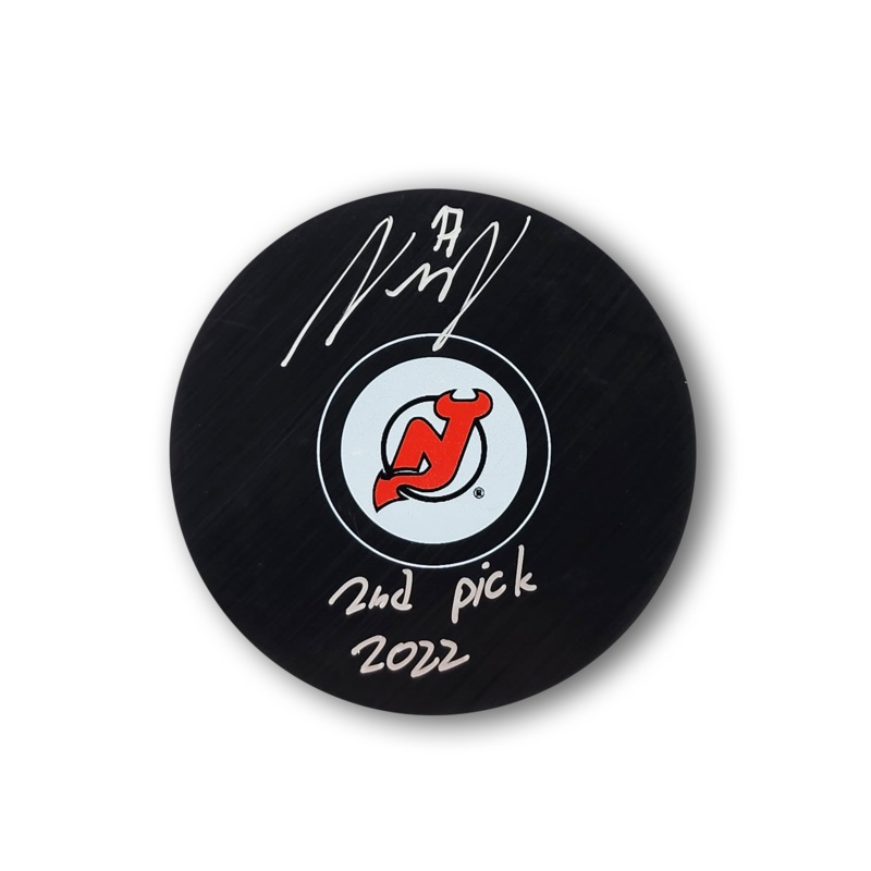 Simon Nemec Autographed New Jersey Devils Hockey Puck Inscribed 2nd Pick