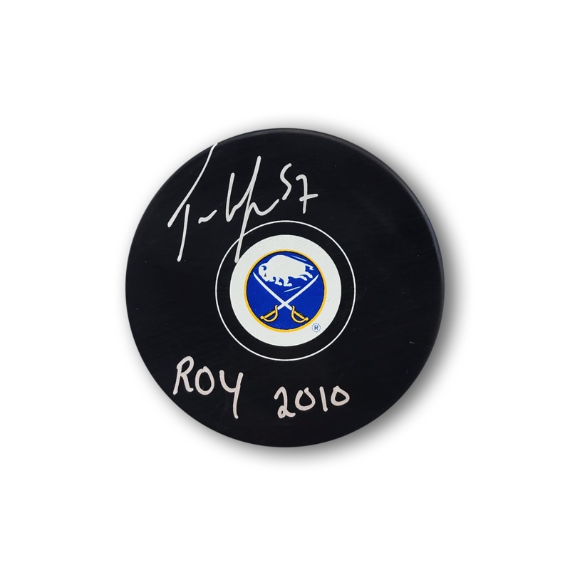 Tyler Myers Autographed Buffalo Sabers Hockey Puck Inscribed ROY