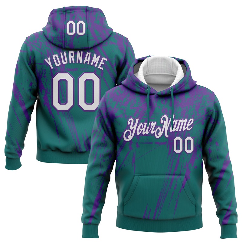 Custom Stitched Teal White-Purple 3D Pattern Design Splash Grunge Art Sports Pullover Sweatshirt Hoodie