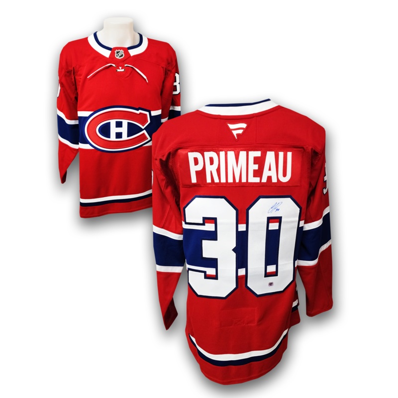 Cayden Primeau Autographed Montreal Canadiens Home Fanatics Premium Jersey