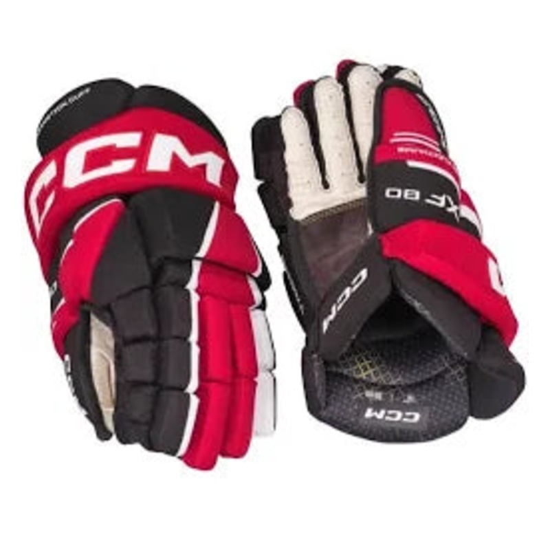 CCM Junior XF 80 Gloves|BLACK/RED/WHITE|BLACK/WHITE|BLACK/GOLD|BLACK/ORANGE|NAVY/RED|NAVY/WHITE|RED/WHITE|10″|11″|12″