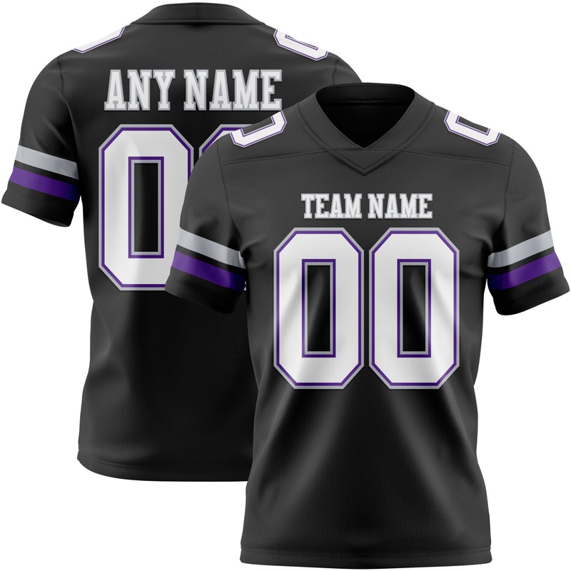 Custom Black White Purple-Gray Authentic Football Jersey