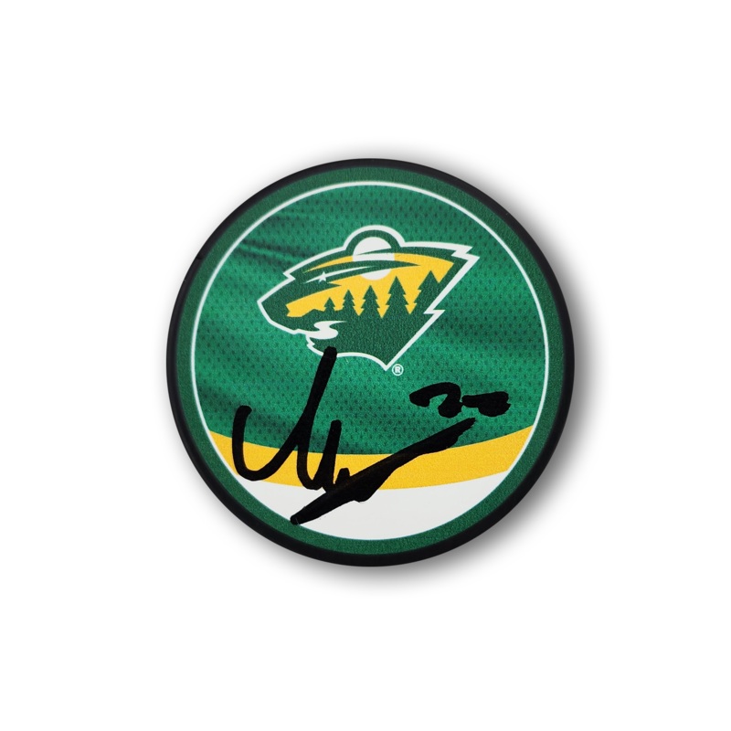 Brandon Duhaime Autographed Minnesota Wild Reverse Retro Hockey Puck