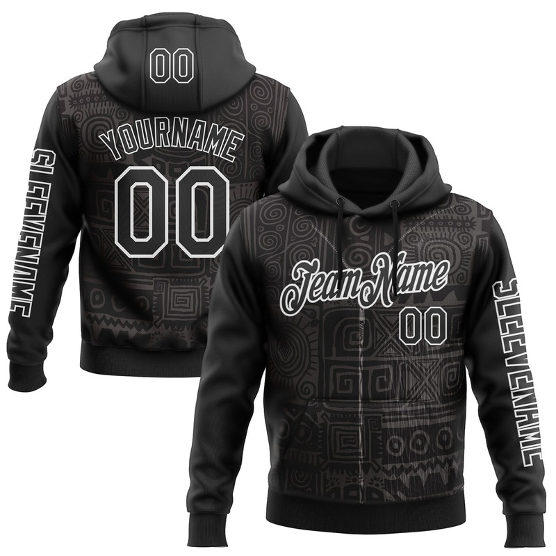Custom Black White 3D Pattern Design Ethnic Tribal Sportswear Pullover Sweatshirt Hoodie