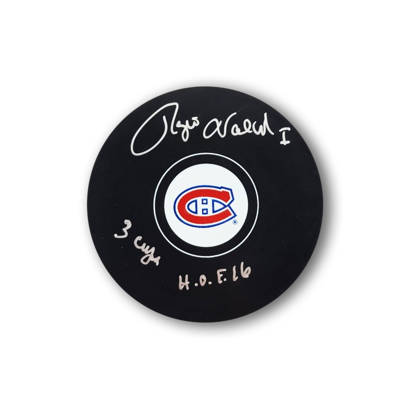 Rogie Vachon Autographed Montreal Canadiens Hockey Puck HOF 16 and 3 Cups