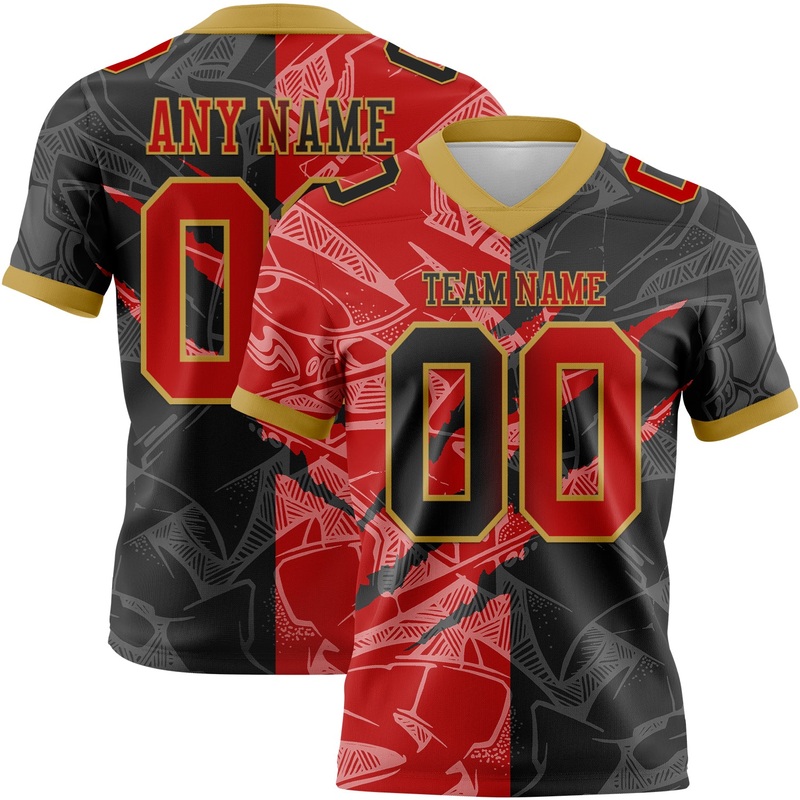Custom Black Red-Old Gold Authentic Gradient Fashion Scratch Football Jersey