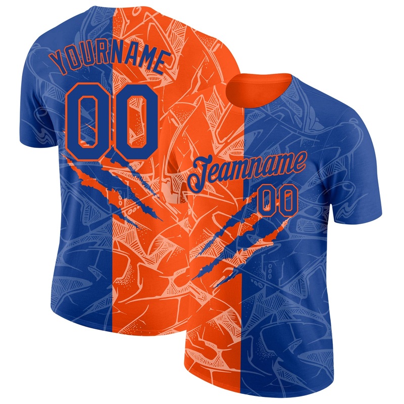 Custom Graffiti Pattern Royal-Orange Scratch 3D Performance T-Shirt