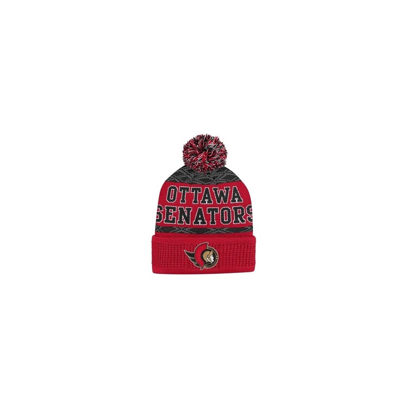 Outerstuff Hat Puck Pattern Cuffed Pom Ottawa Senators