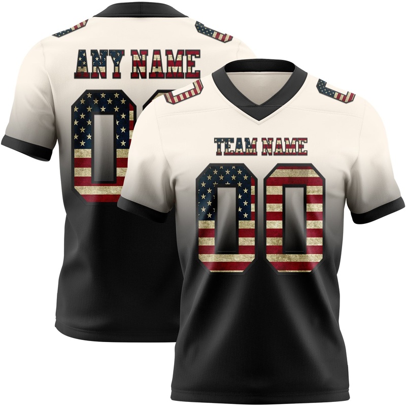 Custom Cream Vintage USA Flag-Black Authentic Fade Fashion Football Jersey